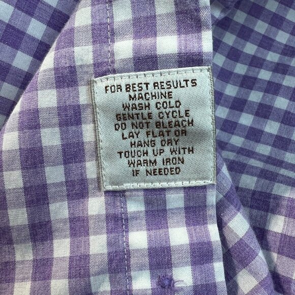 Peter Millar‎ Shirt Mens Large Purple White 100% Cotton Check Button Down Pocket - Picture 9 of 10